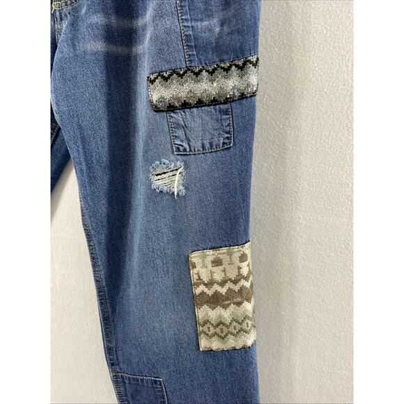 Est 1946 Denim Jeans Womens Size 14 Medium‎ Wash Denim Raw Hem Patches Distress - Picture 8 of 12